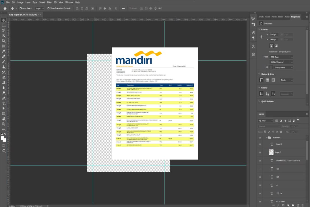 Modèle Word et PDF de relevé bancaire de l'organisation Bank Mandiri template